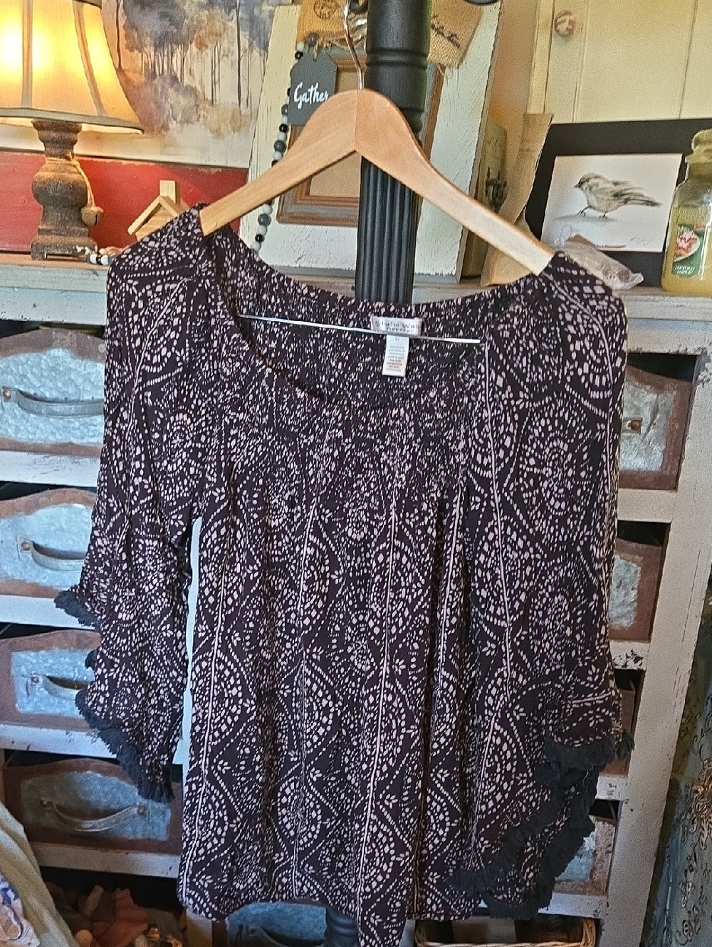 Studio West Brown and Light Pink Printed Top